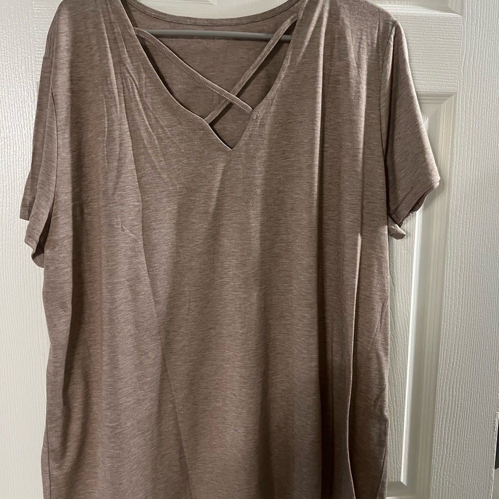 Women's Tan V-Neck Top